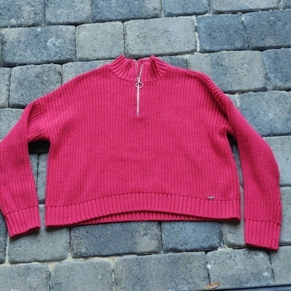 HOLLISTER Red Sweater Half Zip Crop Oversized - Picture 1 of 7